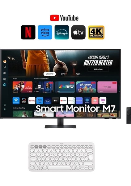 43” 109CM UHD Akıllı Smart Monitör TV 4K Ultra HD Görüntü Şık Ince Tasarım + Logitech Kablosuz Klavye