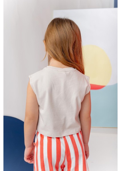 Kız Çocuk Hawaı Baskılı Kolsuz T-Shirt - Taş Rengi fiyatları