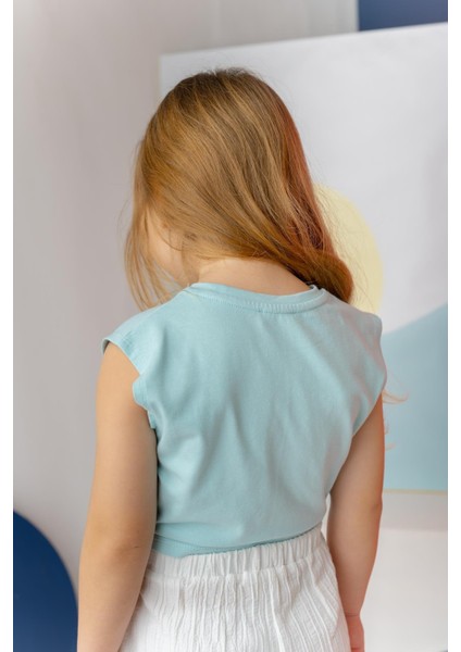 Kız Çocuk Nakış Detaylı Crop T-Shirt - Mint fiyatları