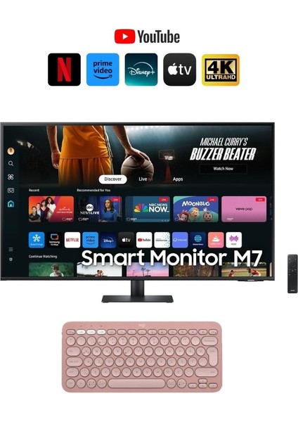 43” 109CM UHD Akıllı Smart Monitör TV 4K Ultra HD Görüntü Şık Ince Tasarım + Logitech Kablosuz Klavye