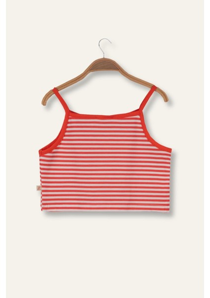 Kız Çocuk Crop Çizgili Atlet - Coral Çizgili