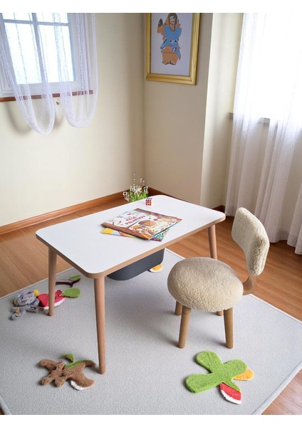 Maysa Ahşap Çocuk Masa Sandalye Takımı – 3-7 Yaş – Mdf Tabla, Teddy Kumaşlı – Renk Seçenekli