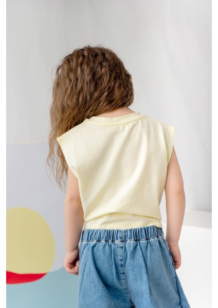 Kız Çocuk Nakış Detaylı Crop T-Shirt - Sarı modelleri