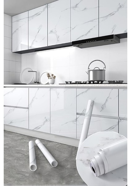 5METRE x 60 cm Mermer Desenli Yapışkanlı Folyo-Mutfak, Banyo ve Mobilya Duvar Kağıdı Yenileme Için Kolay Uygulama