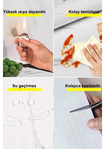 5METRE x 60 cm Mermer Desenli Yapışkanlı Folyo-Mutfak, Banyo ve Mobilya Duvar Kağıdı Yenileme Için Kolay Uygulama modelleri