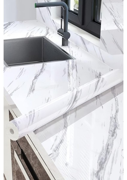 5METRE x 60 cm Mermer Desenli Yapışkanlı Folyo-Mutfak, Banyo ve Mobilya Duvar Kağıdı Yenileme Için Kolay Uygulama fırsatları