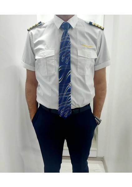 Apoletli Thy Logo Işlemeli Kısa Kollu Pilot Gömlek