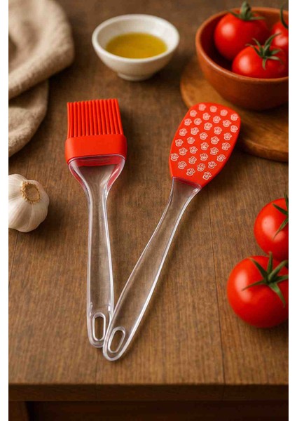 Silikon Uçlu Fırça ve Spatula Seti Yanmaz Yapışmaz