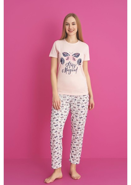 Dreamy Pamuklu Kelebek Desenli Kısa Kollu Pijama Takımı