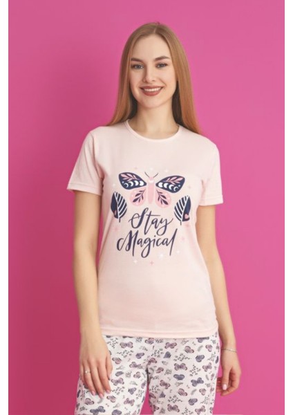 Dreamy Pamuklu Kelebek Desenli Kısa Kollu Pijama Takımı modelleri