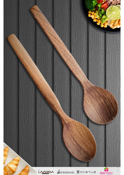 Doğal Ceviz Ağacı Ahşap Tahta Kaşık Spatula Seti Ağaç Kaşık (2 Li Set) Mnt1