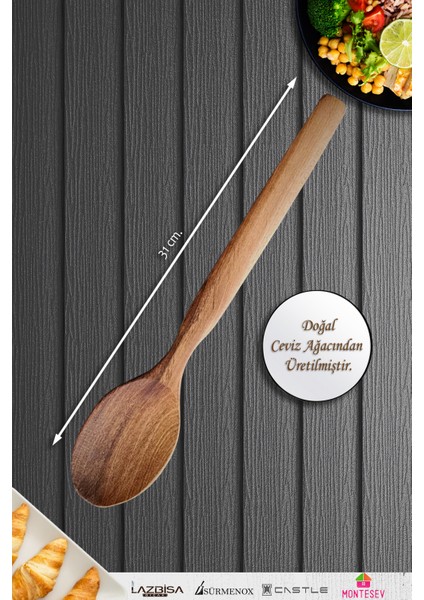 Doğal Ceviz Ağacı Ahşap Tahta Kaşık Spatula Seti Ağaç Kaşık (2 Li Set) Mnt1