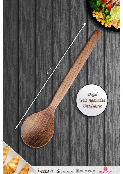 Doğal Ceviz Ağacı Ahşap Tahta Kaşık Spatula Seti Ağaç Kaşık (2 Li Set) Mnt1