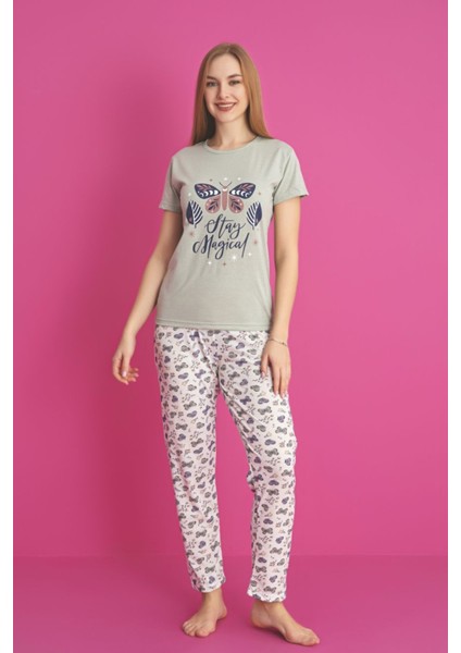 Dreamy Pamuklu Kelebek Desenli Kısa Kollu Pijama Takımı