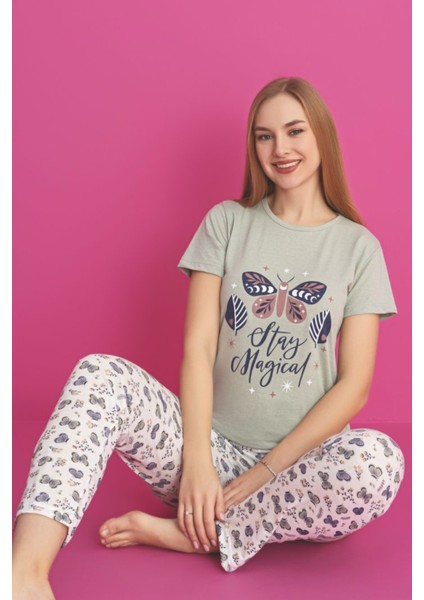 Dreamy Pamuklu Kelebek Desenli Kısa Kollu Pijama Takımı
