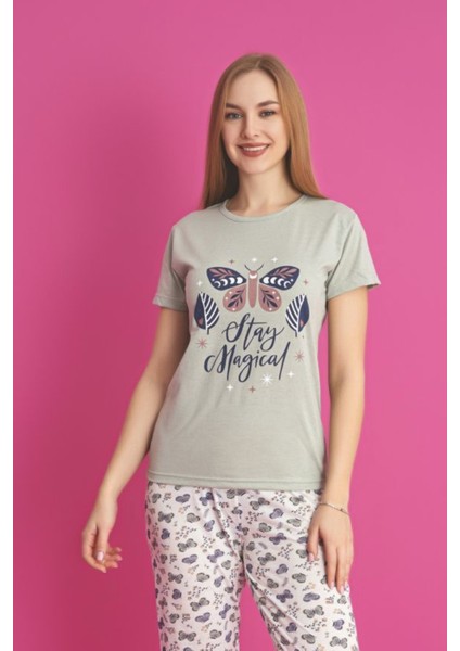 Dreamy Pamuklu Kelebek Desenli Kısa Kollu Pijama Takımı modelleri