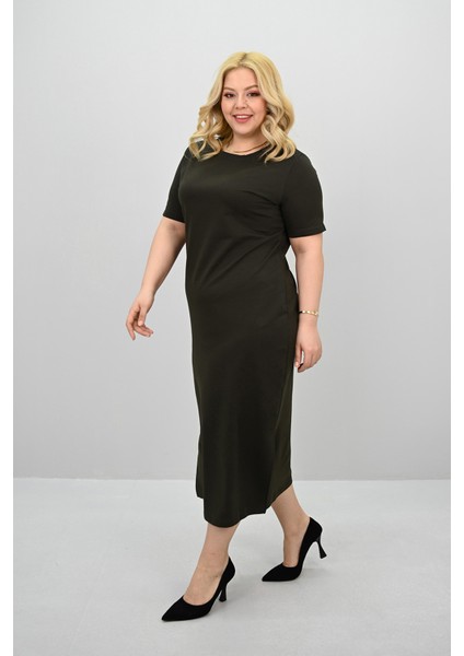 Kadın Büyük Beden Kısa Kollu Yırtmaç Detaylı Basic Elbise 5309-25 modelleri
