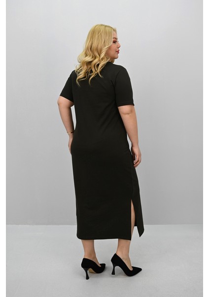 Kadın Büyük Beden Kısa Kollu Yırtmaç Detaylı Basic Elbise 5309-25 indirimleri