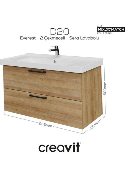 D20 100 cm Iki Çekmeceli Lavabo Dolabı Everest Melamin Kapak