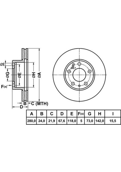 50142 Fren Diski Ön 14Q Ducato 94-16 / Boxer 94-16 / Jumper 94-16 Havalı 280MM
