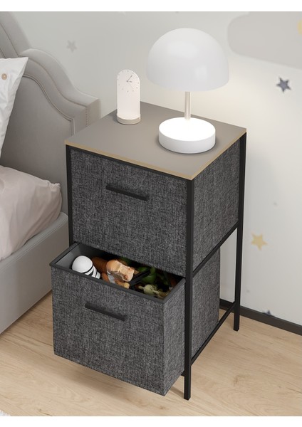 Çocuk 2 Çekmeceli Orta Boy Komodin Sehpa Füme 1608
