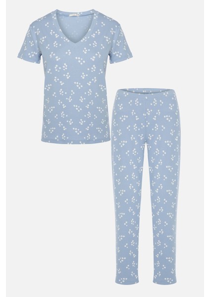 Kadın Kısa Kollu Pamuklu Fitilli Kaşkorse Pijama Takımı