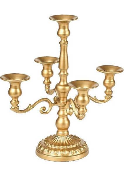 5 Başlı Metal Gold Şık Restoran Düğün Şamdan Dekoratif Mumluk MT157SR