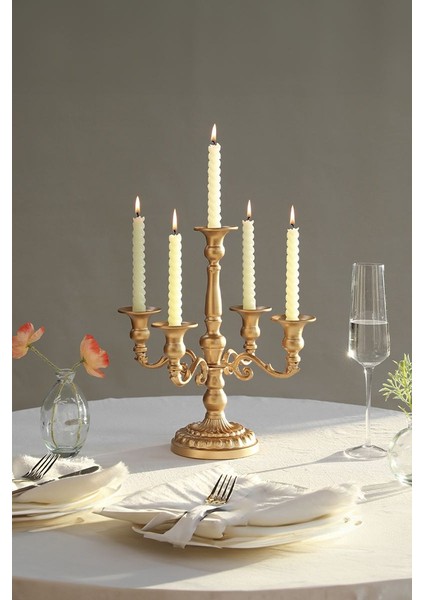 5 Başlı Metal Gold Şık Restoran Düğün Şamdan Dekoratif Mumluk MT157SR indirimleri