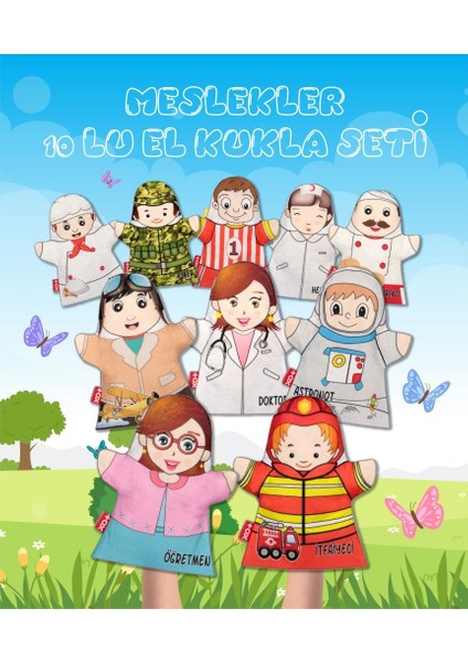 10 Parça Tox Meslekler El Kukla Set , Eğitici Oyuncak