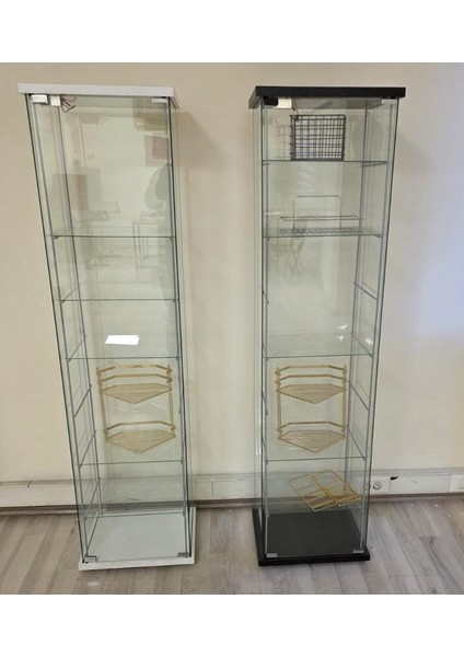 Cam Vitrin Gümüşlük Büfe Kitaplık Camlı Koleksiyon Vitrini Detolf Cam Vitrin Teşhirvitrin 3+4 Raflı