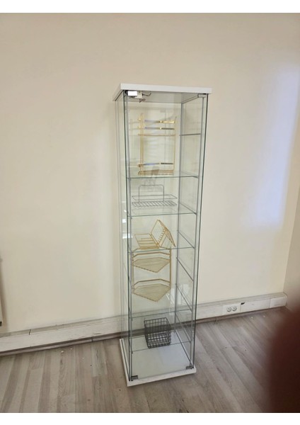 Cam Vitrin Gümüşlük Büfe Kitaplık Camlı Koleksiyon Vitrini Detolf Cam Vitrin Teşhirvitrin 3+4 Raflı
