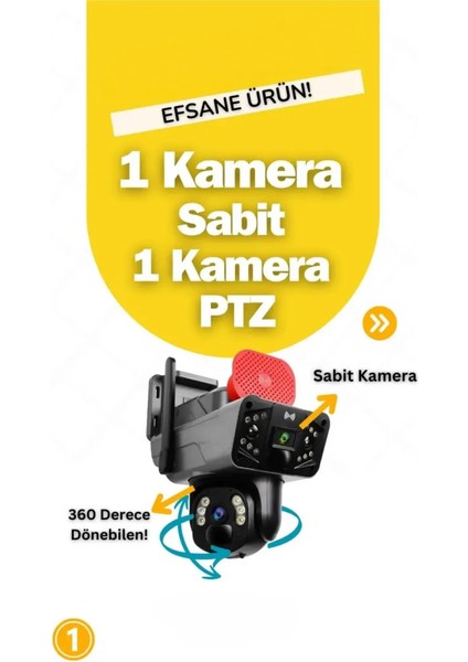 6mp 2 Kameralı Güneş Enerjili Ptz 4g Sim Kartlı 256 GB Sd Kart Destekli Kamera 360° Dönebilir