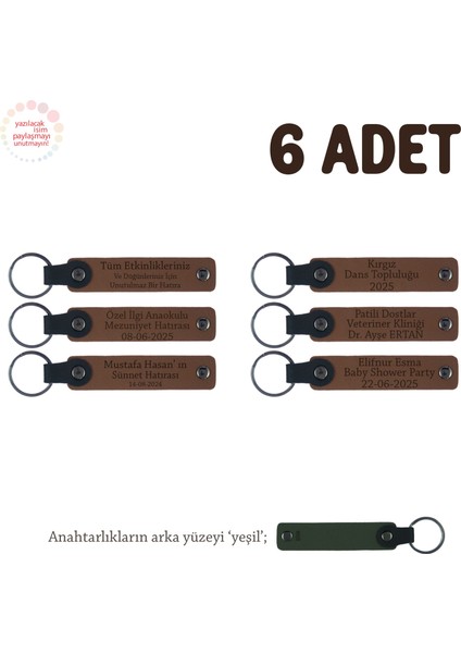Kahverengi & Yeşil, Anaokulu Miniklerine İsimli Karne Hatırası Anahtarlık 6’lı Set, Hediyelik Anı