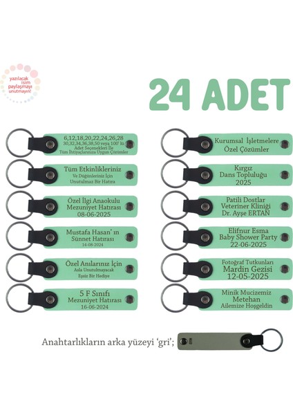 Açık Yeşil, Miniklere Isim Yazılı Karne Hediyesi Anahtarlık 24’lü Set, Ilk Öğrenim Öğrencilerine
