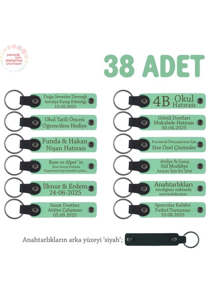 Açık Yeşil & Siyah, Bebek Mevlidi Hatırası İçin İsim Yazılı Anahtarlık 38’li Set, Konuklara Özel