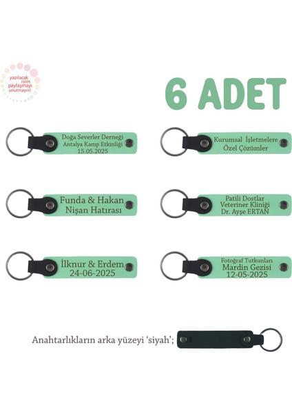 Açık Yeşil & Siyah, Anaokulu Miniklerine İsimli Karne Hatırası Anahtarlık 6’lı Set, Hediyelik Anı
