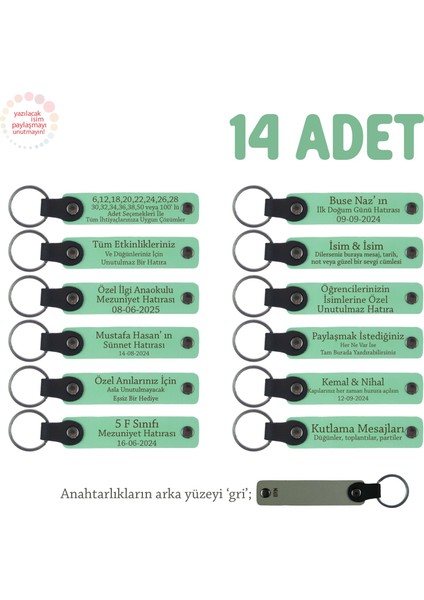 Açık Yeşil, Anaokulu Için Kişiselleştirilebilir Isim Yazılı Karne Hatırası Anahtarlık 14’lü Set