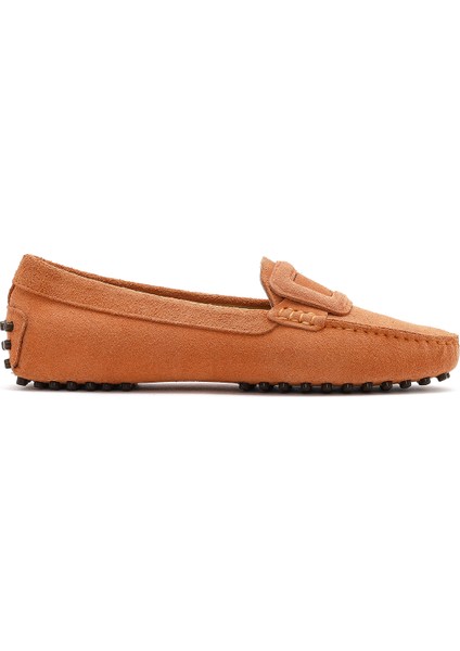 Kadın Turuncu Süet Deri Loafer 25SFD291010