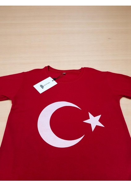 Türk Bayraklı (Ay Yıldız) Baskılı Kırmızı Uzun Kollu Unisex Çocuk Tişörtü (T-Shirt) modelleri