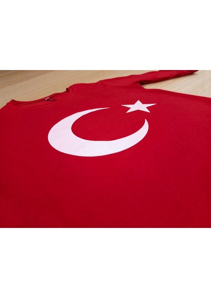 Türk Bayraklı (Ay Yıldız) Baskılı Kırmızı Uzun Kollu Unisex Çocuk Tişörtü (T-Shirt) indirimleri