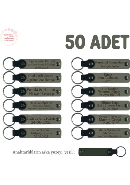 Kül Gri & Yeşil, Sünnet Düğün Kutlaması İçin Mesajlı Hatıra Anahtarlık 50’li Set, Konuklara Özel