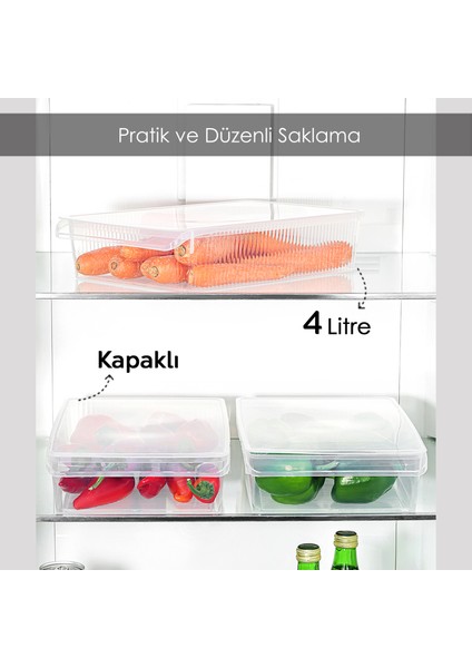3 Adet Kapaklı Dolap Içi Buzdolabı Düzenleyici - Buzdolabı Organizer Meyve Sebze Saklama Kabı 4 Lt fiyatları