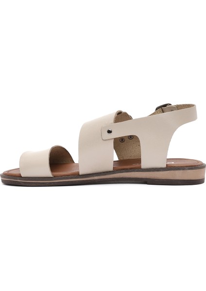 Kadın Krem Tokalı Deri Bodrum Sandalet 25SFD333418