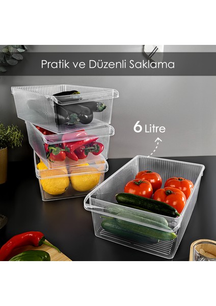 4 Adet Dolap Içi Buzdolabı Düzenleyici - Meyve Sebze Saklama Kabı Buzdolabı Organizer Sepet 6 Litre fiyatları