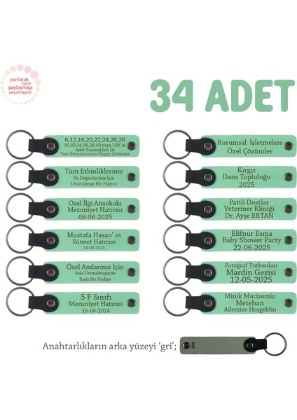 Açık Yeşil & Gri, Hoş Geldin Bebek Için Mesajlı Anahtarlık 34’lü Set, Tüm Konuklarınıza Özel Hediye