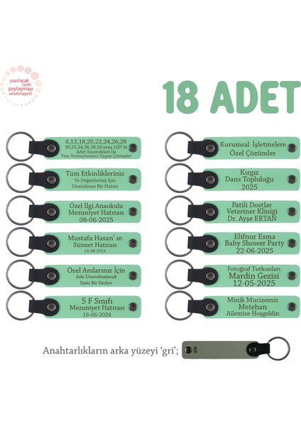 Açık Yeşil, Anaokulu Için Isim Yazılı Karne Hatırası Anahtarlık 18’li Set, Öğrencilere Özel Anı