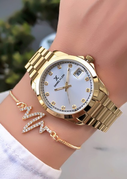 Takvimli Çelik Kadın Kol Saati 3 Atm Su Geçirmezlik Bileklik Hediyeli