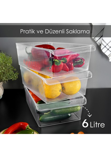 3 Adet Dolap Içi Buzdolabı Düzenleyici - Meyve Sebze Saklama Kabı Buzdolabı Organizer Sepet 6 Litre fiyatları