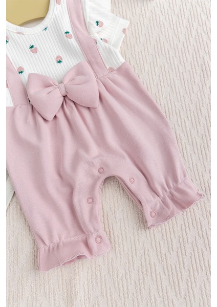 Pamuklu Kız Bebek Yazlık Tulum Takım Set Bandanalı Fiyonklu