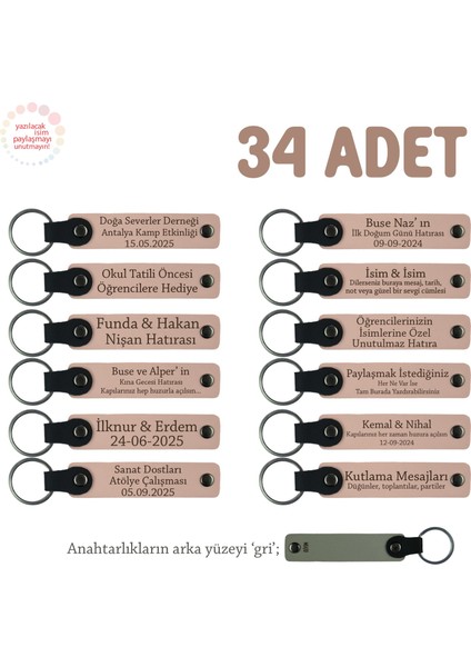 Yavruağzı & Gri, Hoş Geldin Bebek İçin Mesajlı Anahtarlık 34’lü Set, Tüm Konuklarınıza Özel Hediye